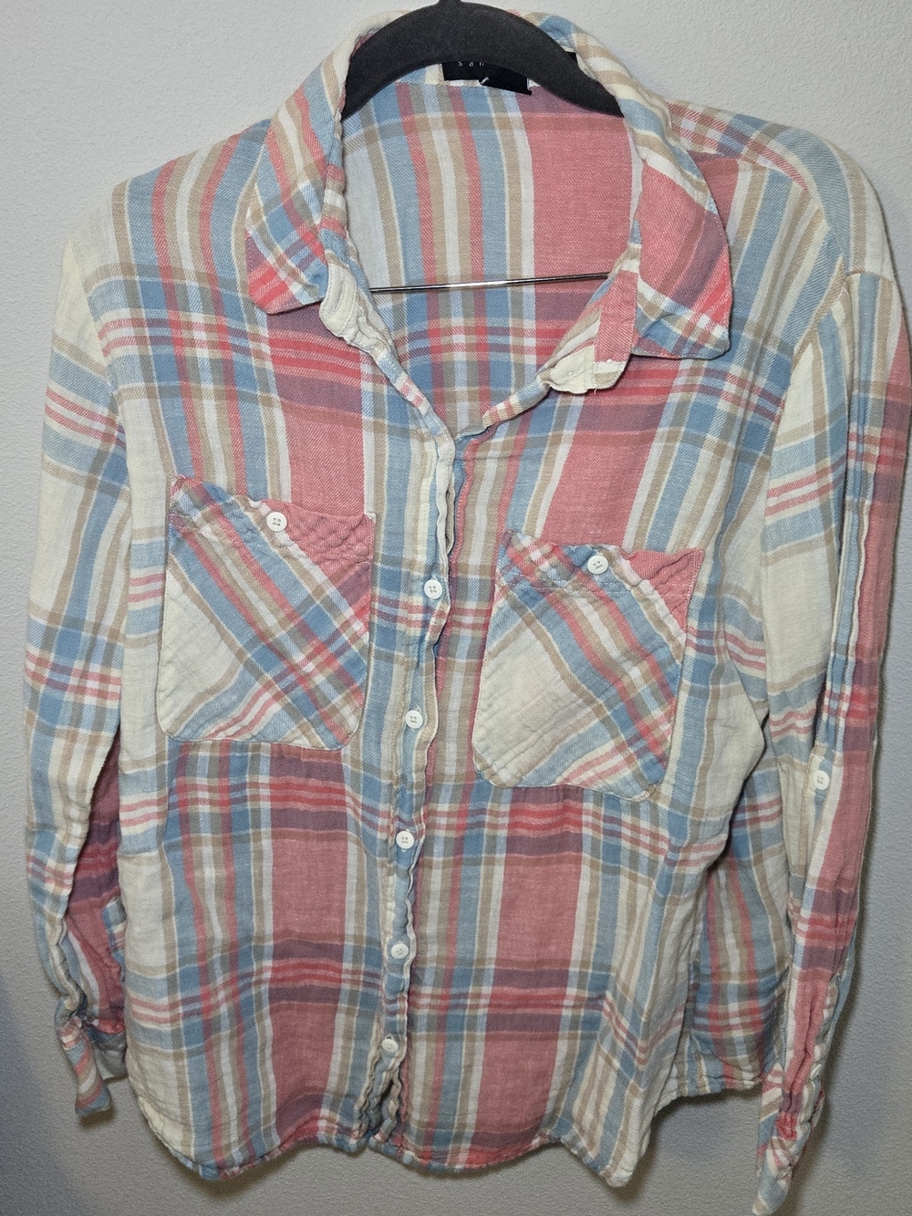 Women's Lightweight Plaid Button-Up Shirt — Pink & Blue
